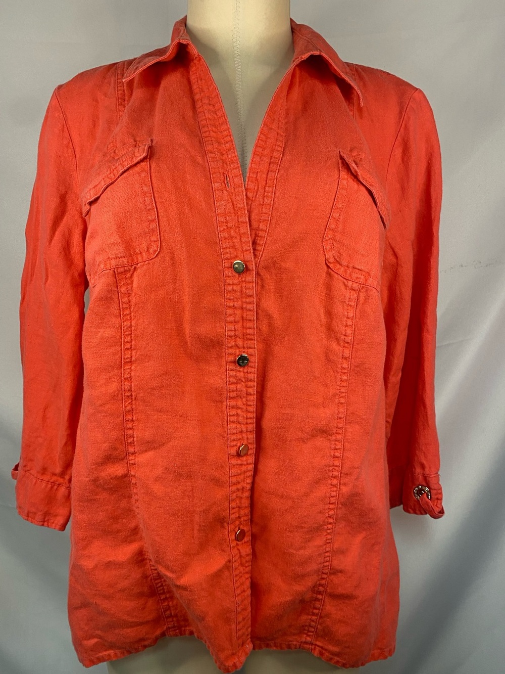 JzM Collection 100% Linen Coral Button-Front Shirt Women’s Size 12